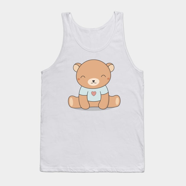 Kawaii Cute Brown Teddy Bear Tank Top by wordsberry